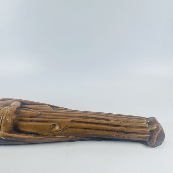 Holy Family Hanging Wall Sculpture 16" Brown Jesus Mary Joseph VTG Chalkware - Picture 8 of 11